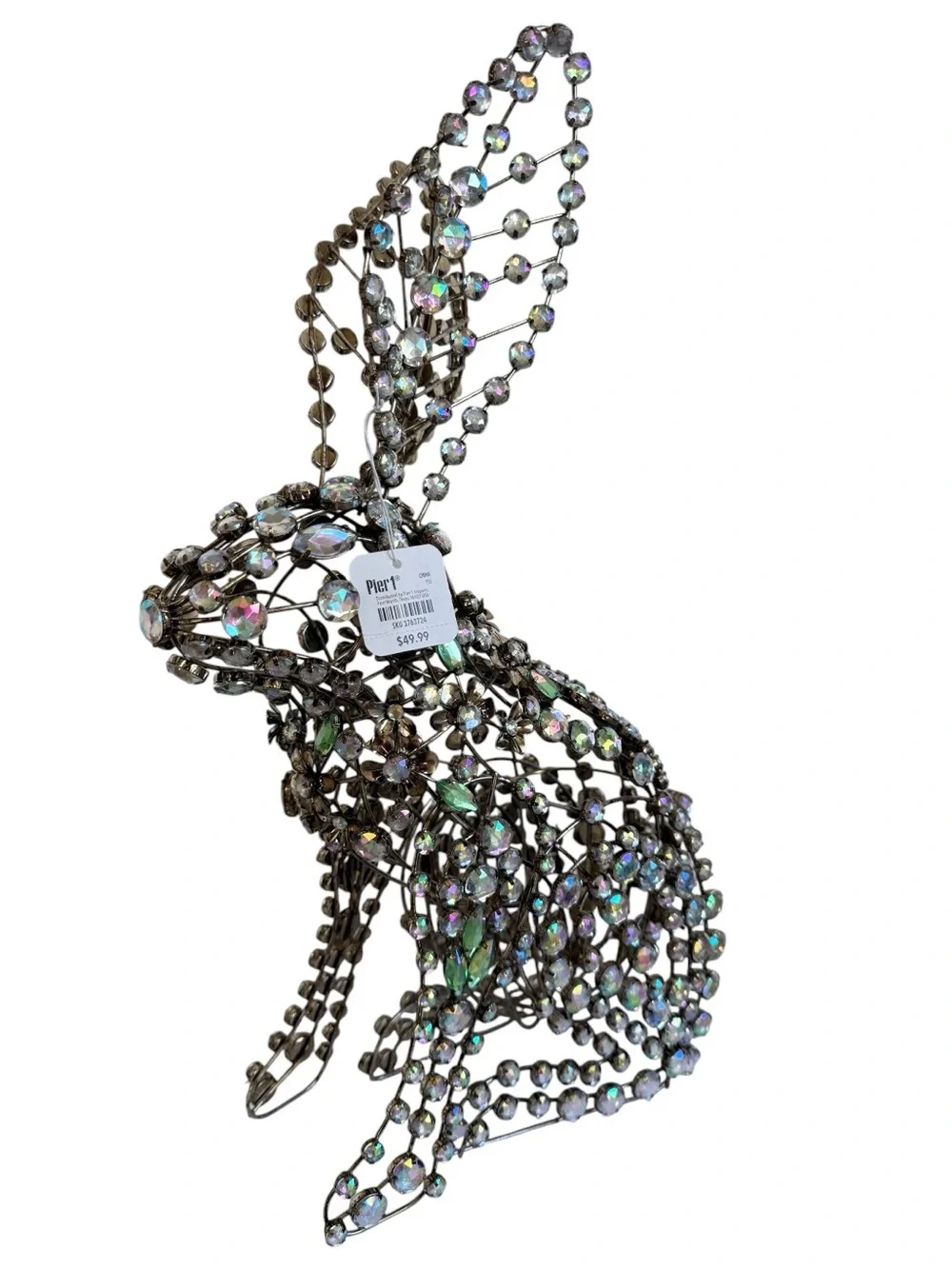 Pier 1 Jeweled Easter Bunny Rabbit Metal Wire Gems Crystals Pink Green New